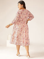 Thumbnail for Janasya Light Georgette Floral Tiered Dress