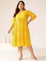 Thumbnail for Janasya Dark Rayon Solid Tiered Dress