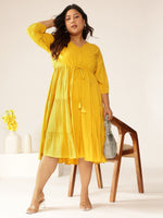 Thumbnail for Janasya Dark Rayon Solid Tiered Dress