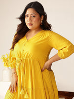 Thumbnail for Janasya Dark Rayon Solid Tiered Dress