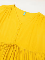 Thumbnail for Janasya Dark Rayon Solid Tiered Dress