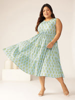 Thumbnail for Janasya Light Cotton Ethnic Motifs Tiered Dress