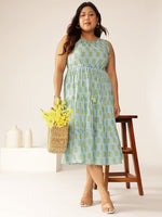 Thumbnail for Janasya Light Cotton Ethnic Motifs Tiered Dress