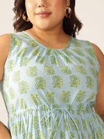 Thumbnail for Janasya Light Cotton Ethnic Motifs Tiered Dress