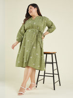 Thumbnail for Janasya Dark Cotton Floral A-Line Dress