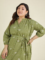 Thumbnail for Janasya Dark Cotton Floral A-Line Dress