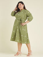 Thumbnail for Janasya Dark Cotton Floral A-Line Dress