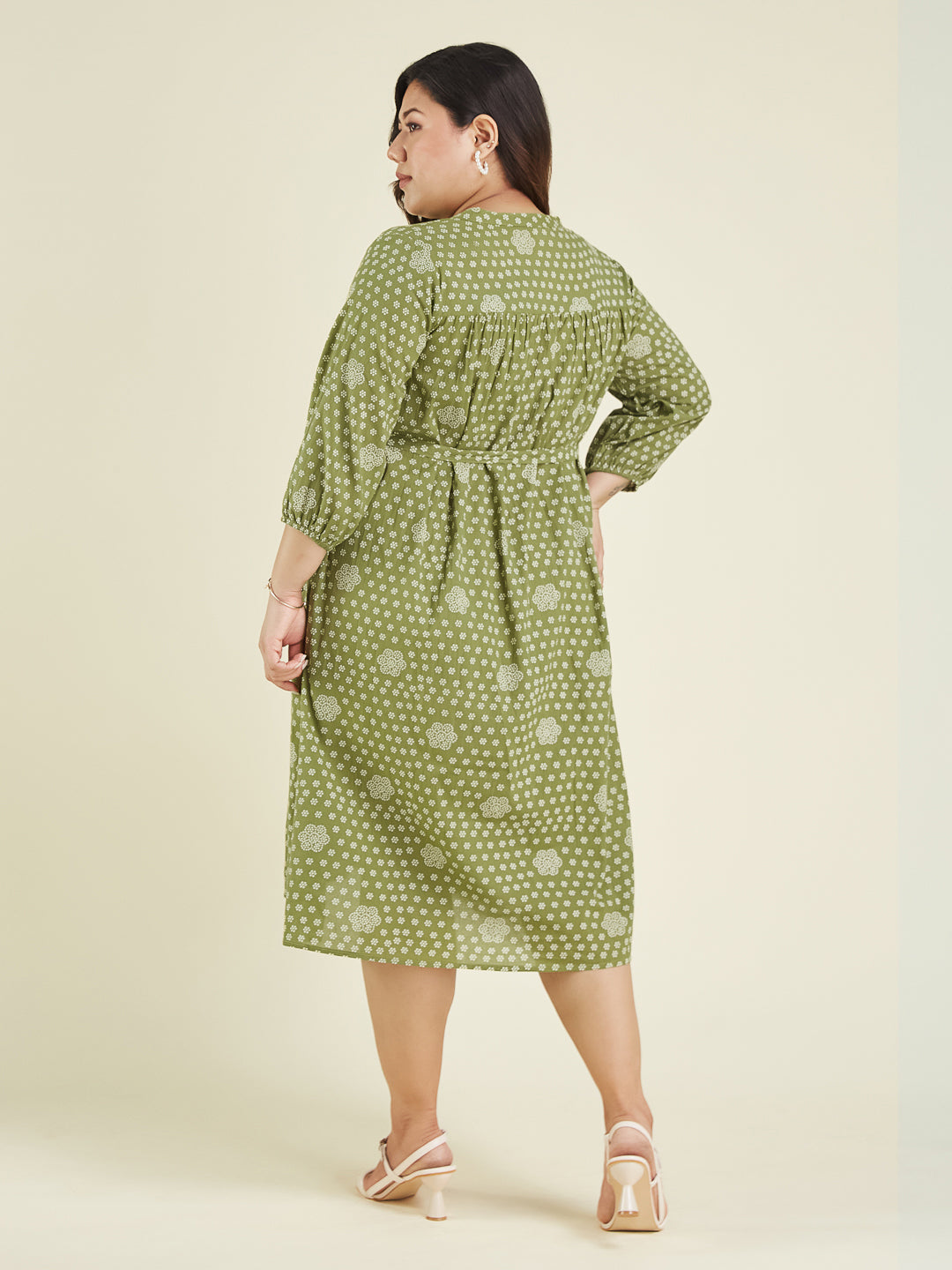 Janasya Dark Cotton Floral A-Line Dress