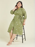 Thumbnail for Janasya Dark Cotton Floral A-Line Dress