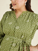 Thumbnail for Janasya Dark Cotton Floral A-Line Dress