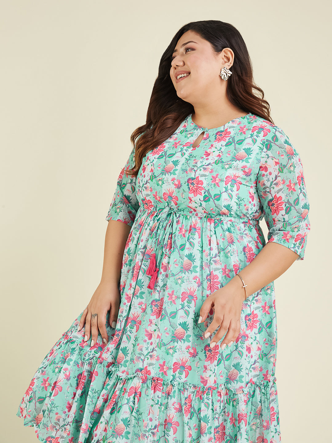 Janasya Light Georgette Floral Fit & Flare Dress
