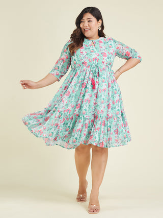 Janasya Light Georgette Floral Fit & Flare Dress