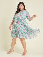 Thumbnail for Janasya Light Georgette Floral Fit & Flare Dress