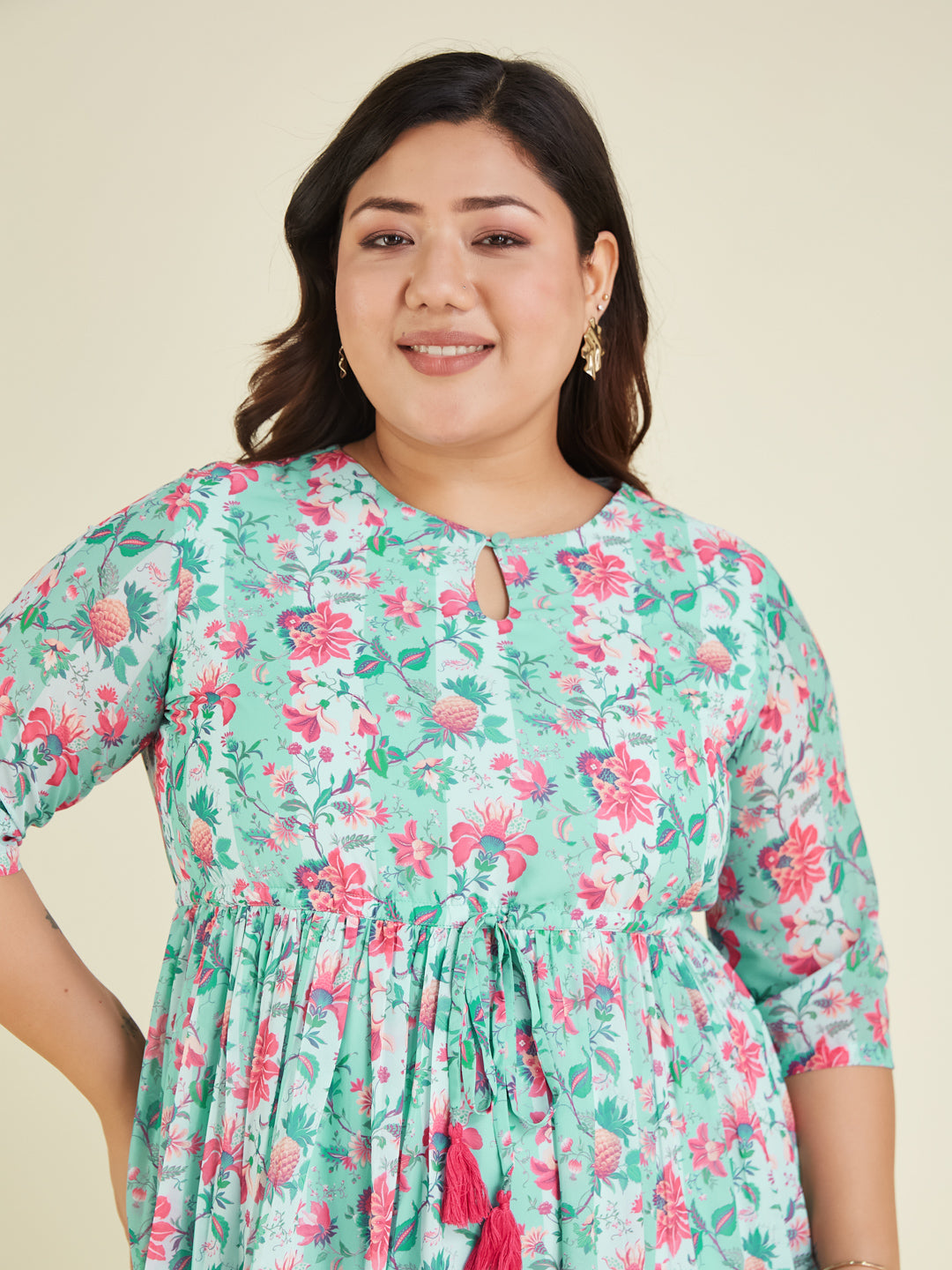 Janasya Light Georgette Floral Fit & Flare Dress