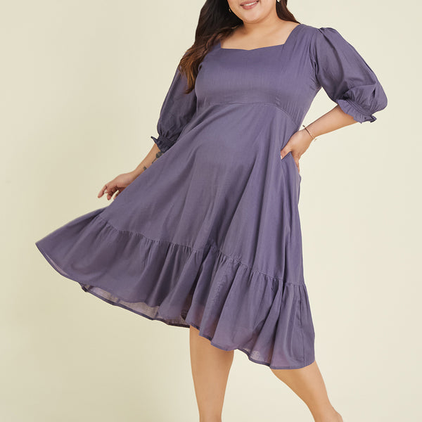 Janasya Light Cotton Solid A-Line Dress