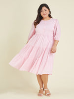 Thumbnail for Janasya Cotton Solid Tiered Dress