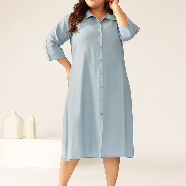 Janasya Light Cotton Solid A-Line Dress