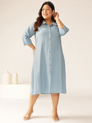 Janasya Light Cotton Solid A-Line Dress