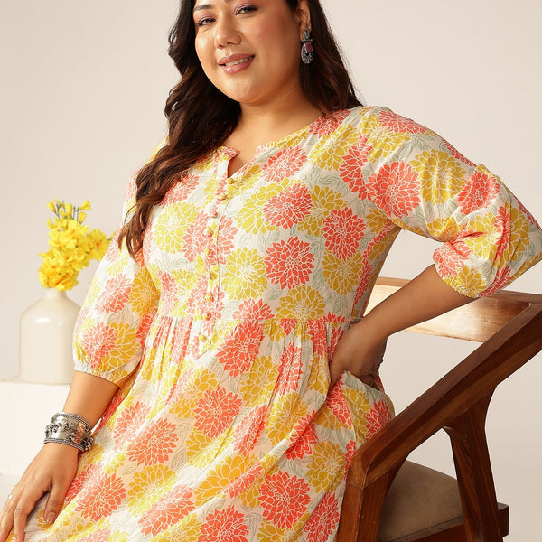 Janasya Light Cotton Floral A-Line Kurta Set