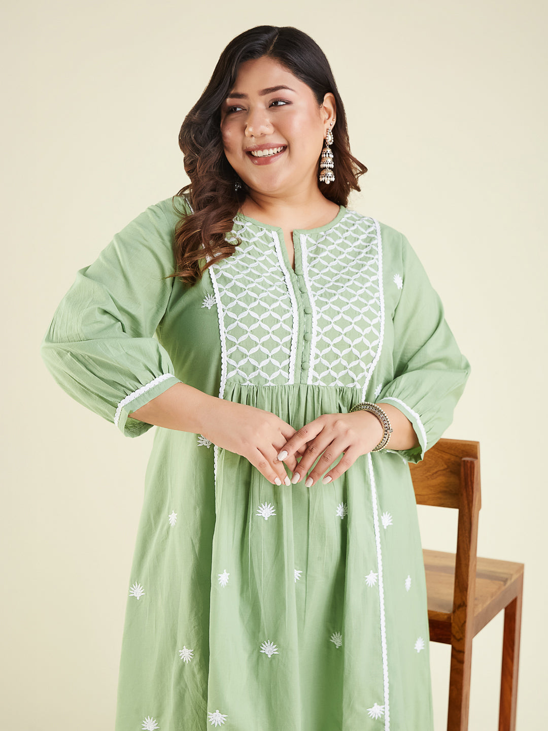 Janasya Light Cotton Embroidered A-Line Kurta Set