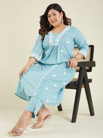Thumbnail for Janasya Light Cotton Embroidered A-Line Kurta Set
