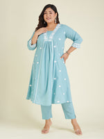 Thumbnail for Janasya Light Cotton Embroidered A-Line Kurta Set