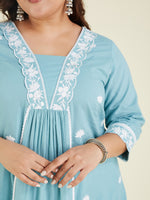 Thumbnail for Janasya Light Cotton Embroidered A-Line Kurta Set