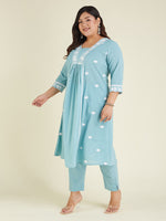 Thumbnail for Janasya Light Cotton Embroidered A-Line Kurta Set
