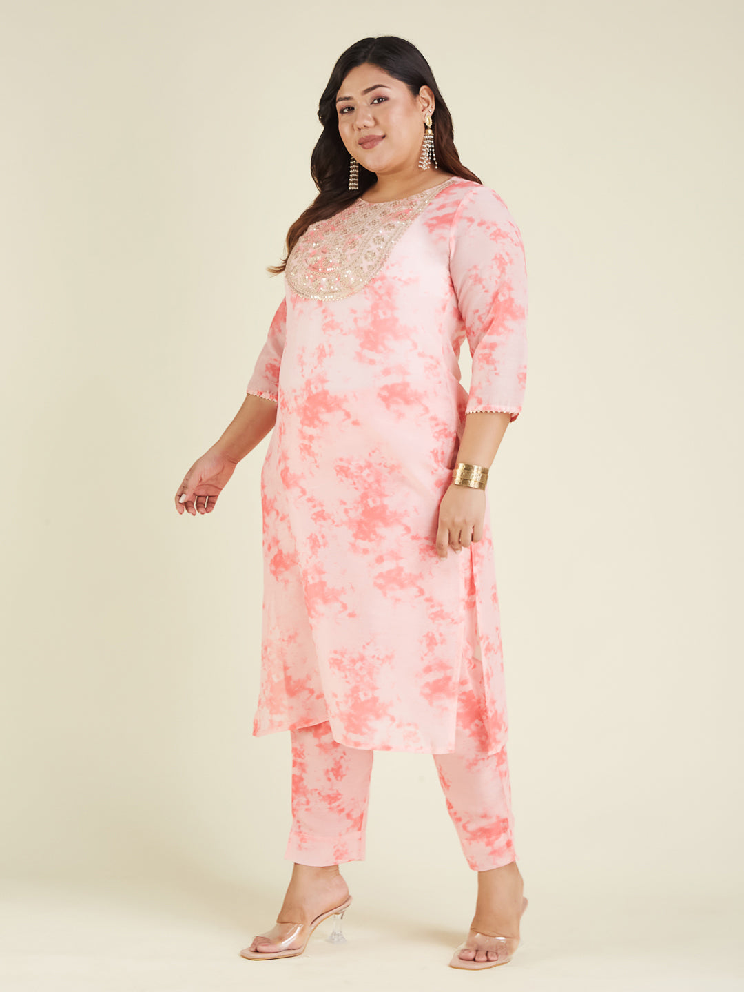 Janasya Light Silk Blend Tie & dye Straight Kurta Set