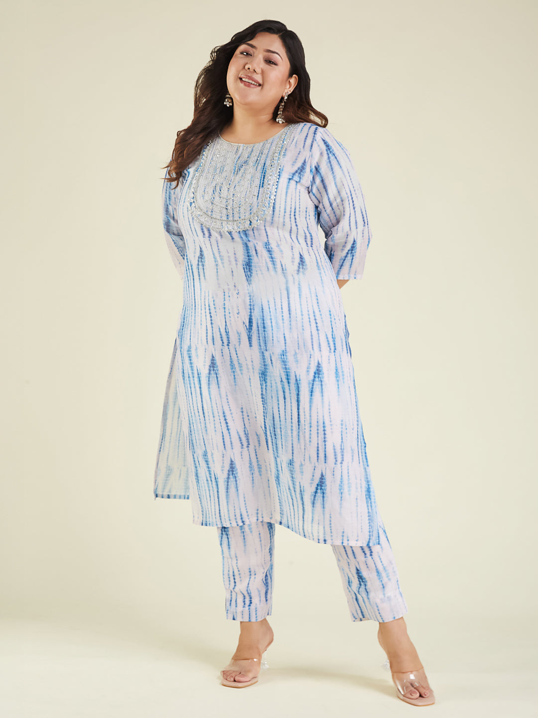 Janasya Light Silk Blend Tie & dye Straight Kurta Set