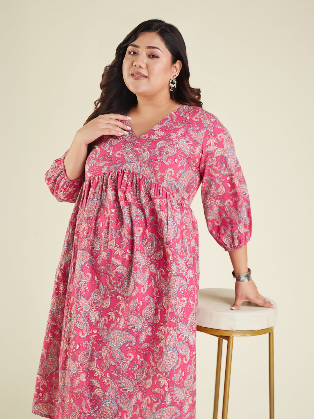 Janasya Bright Cotton Floral A-Line Kurta Set