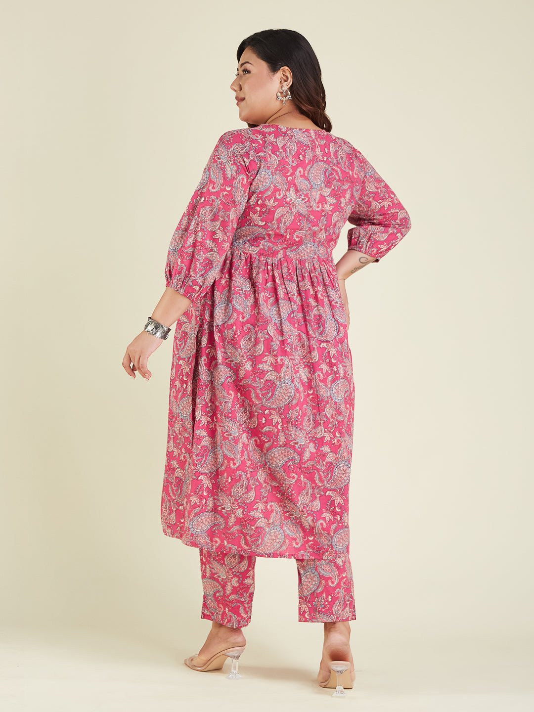 Janasya Bright Cotton Floral A-Line Kurta Set