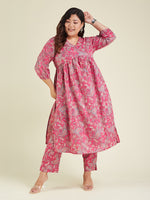Thumbnail for Janasya Bright Cotton Floral A-Line Kurta Set