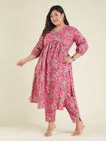 Thumbnail for Janasya Bright Cotton Floral A-Line Kurta Set