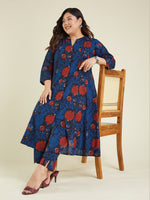 Thumbnail for Janasya Dark Cotton Floral A-Line Kurta Set