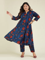 Thumbnail for Janasya Dark Cotton Floral A-Line Kurta Set