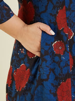 Thumbnail for Janasya Dark Cotton Floral A-Line Kurta Set