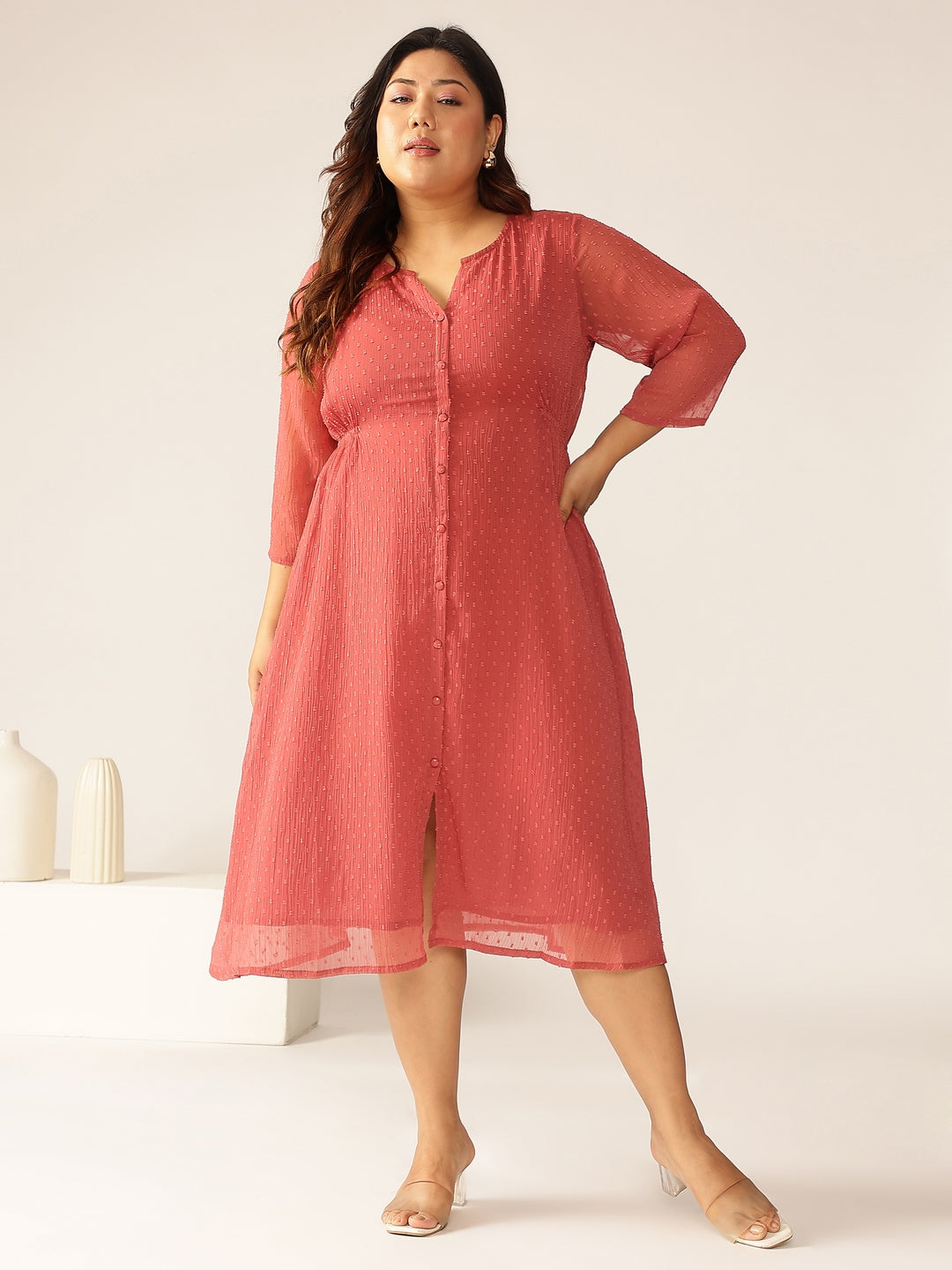 Janasya Light Dobby Chiffon Self Design A-Line Kurta
