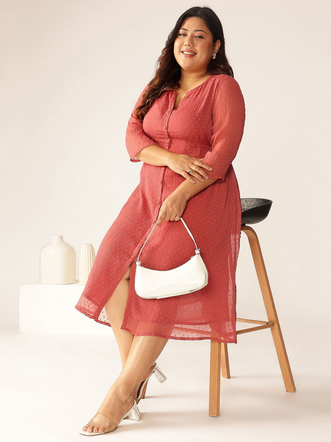 Janasya Light Dobby Chiffon Self Design A-Line Kurta