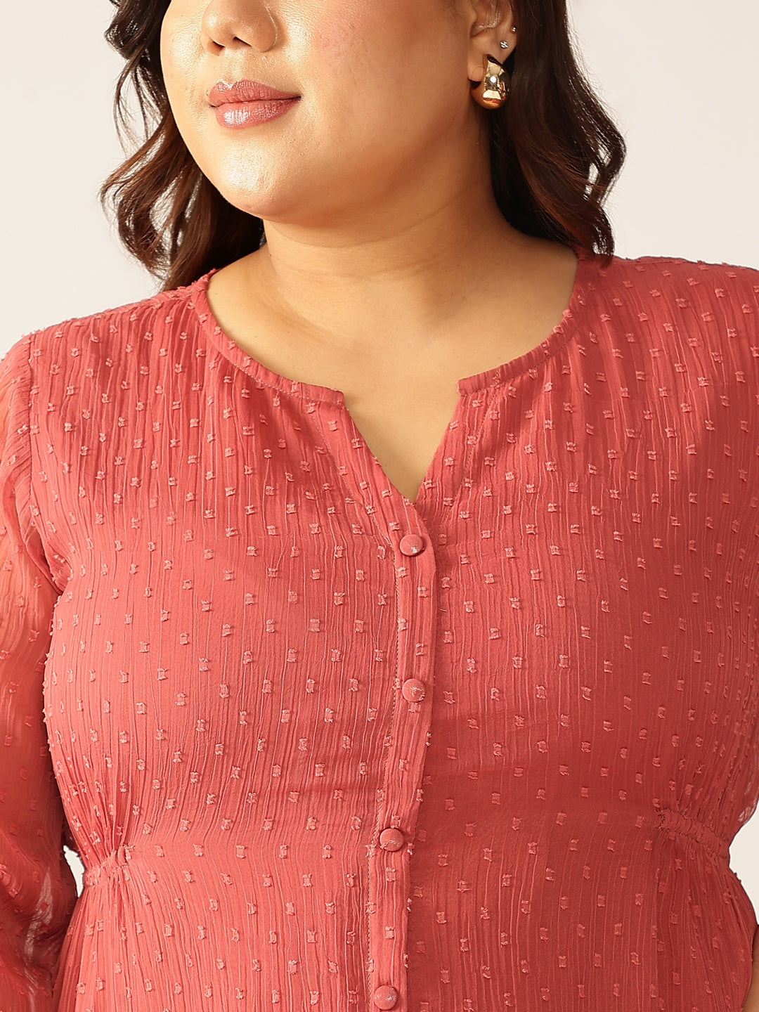Janasya Light Dobby Chiffon Self Design A-Line Kurta