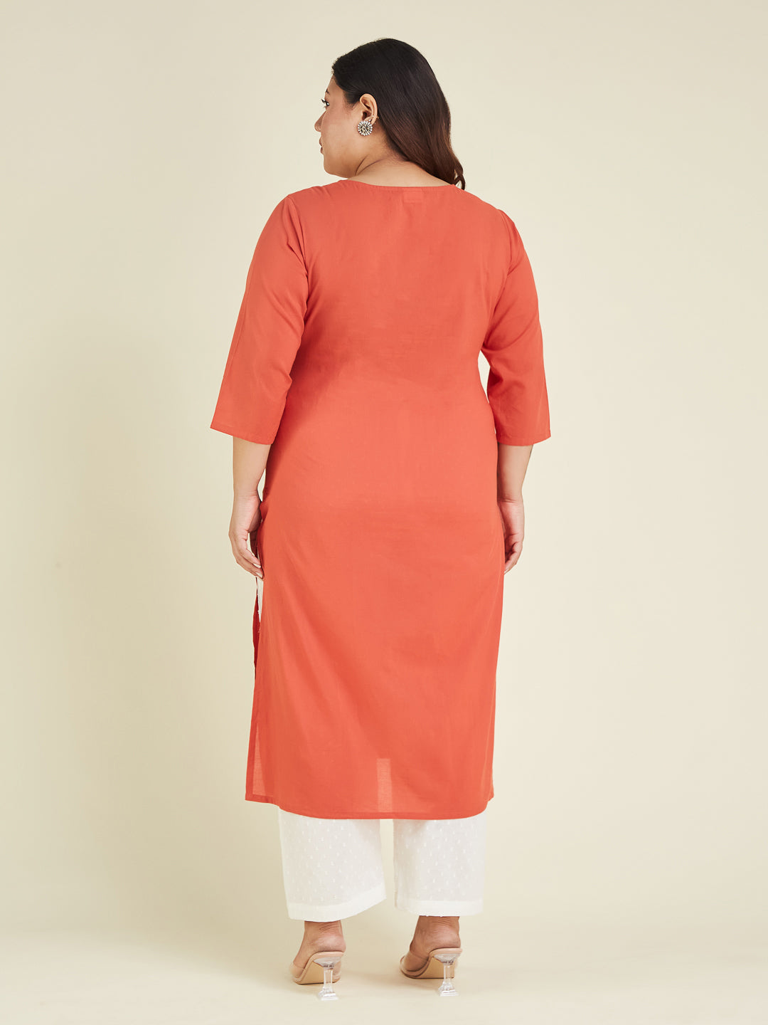 Janasya Dark Cotton Embroidered Straight Kurta