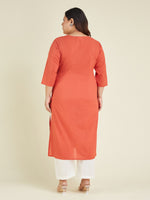 Thumbnail for Janasya Dark Cotton Embroidered Straight Kurta