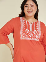 Thumbnail for Janasya Dark Cotton Embroidered Straight Kurta