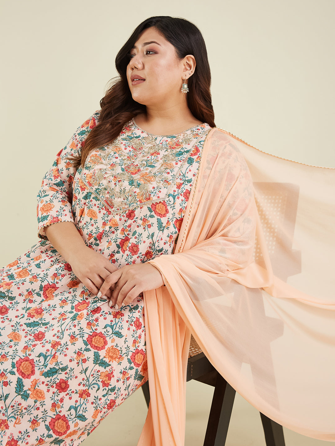 Janasya Light Cotton Floral Anarkali Kurta Set