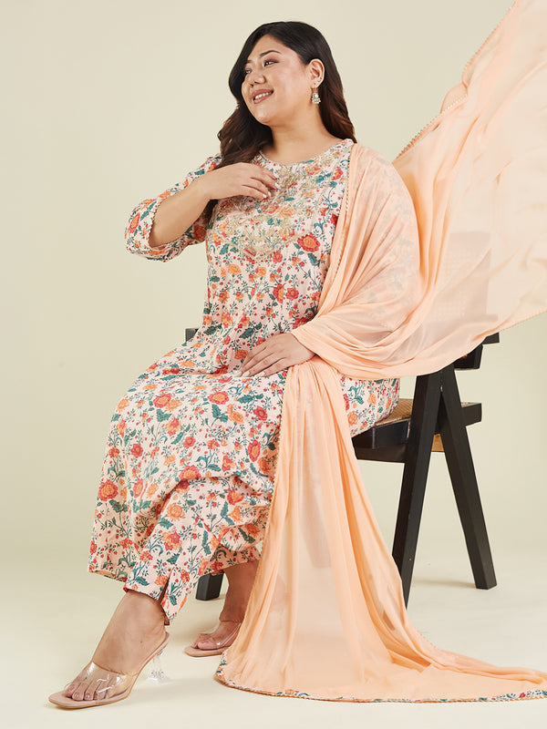 Janasya Light Cotton Floral Anarkali Kurta Set