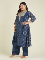 Thumbnail for Janasya Dark Georgette Ajrakh Anarkali Kurta Set