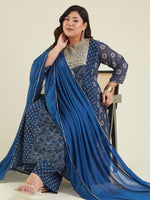 Thumbnail for Janasya Dark Georgette Ajrakh Anarkali Kurta Set