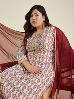 Thumbnail for Janasya Light Georgette Yoke Embroidery A-Line Kurta Set