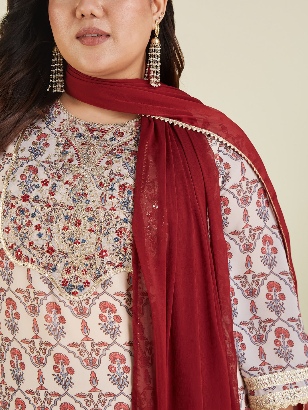 Janasya Light Georgette Yoke Embroidery A-Line Kurta Set