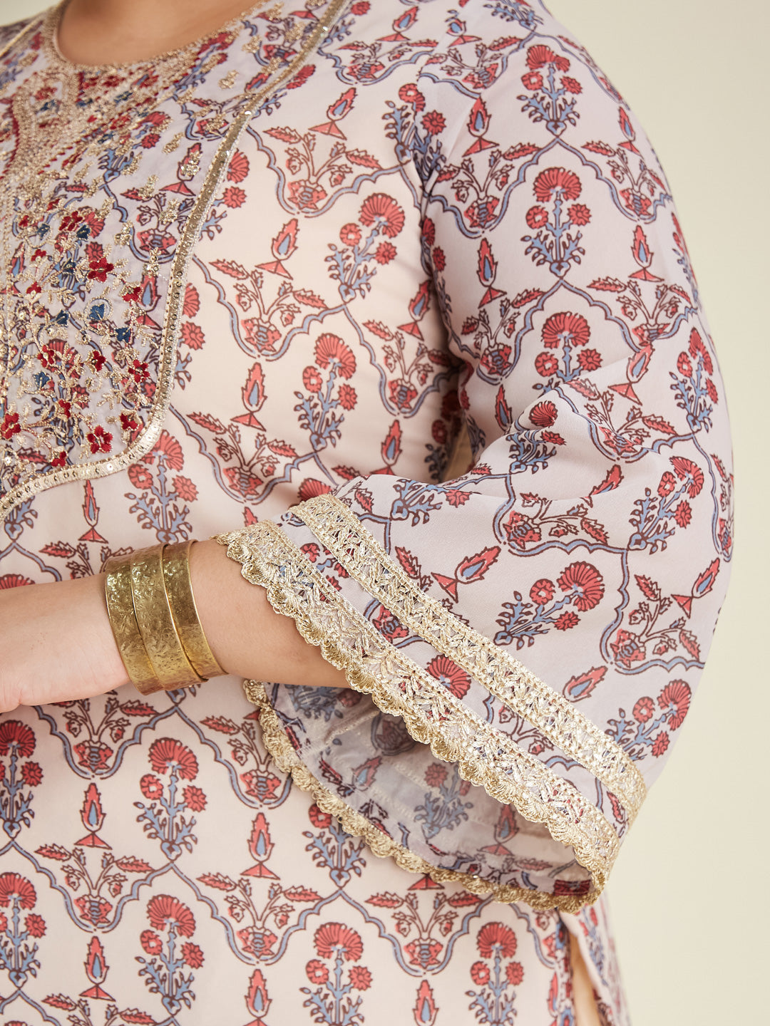 Janasya Light Georgette Yoke Embroidery A-Line Kurta Set